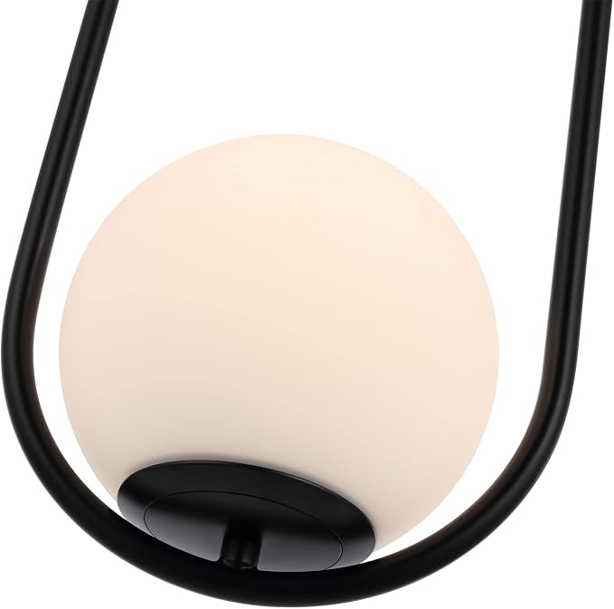 BYOLIIMA Modern Globe Pendant Light Mid Century Chandelier 1-Light Matte Black Ceiling Hanging Lighting Fixture with White Globe Glass Shade for Kitchen Island Dining Room Bedroom