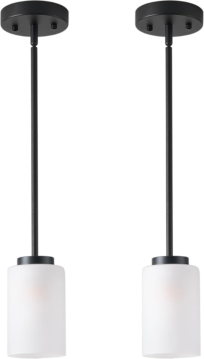 3 Pack Pendant Light Fixtures, Indoor Farmhouse Kitchen Island Hanging Lights, Black Mini Pendant Lights with White Glass Shade for Living Room Bedroom Hallway
