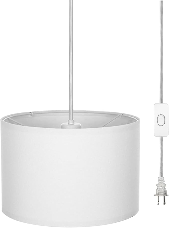ZSLAIFU 15FT Plug in Pendant Light, Hanging lamp with Switch,White Hanging Lights with Plug in Cord, Pendant Lamp with Remote Control,Pendant Light Fixture for Living Room Bedroom Farmhouse