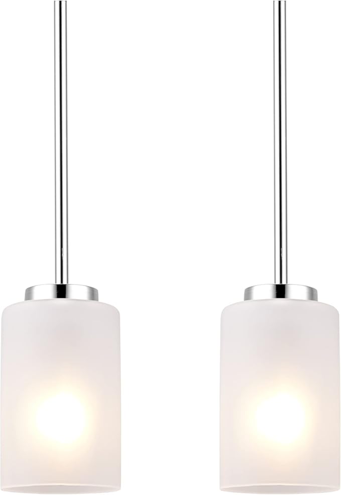 Adjustable Brushed Nickel Pendant Lights, 2-Pack, White Frosted Glass Shade, Mini Pendant Lights for Bedroom, Living Room, Dining Room, Kitchen Island