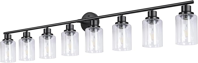 8-Light Black Vanity Lights, Modern Bathroom Light Fixtures with Clear Glass Shade, Wall Lamps for Mirror Kitchen Hallway Cabinet Living Room Sconces Lights - E26