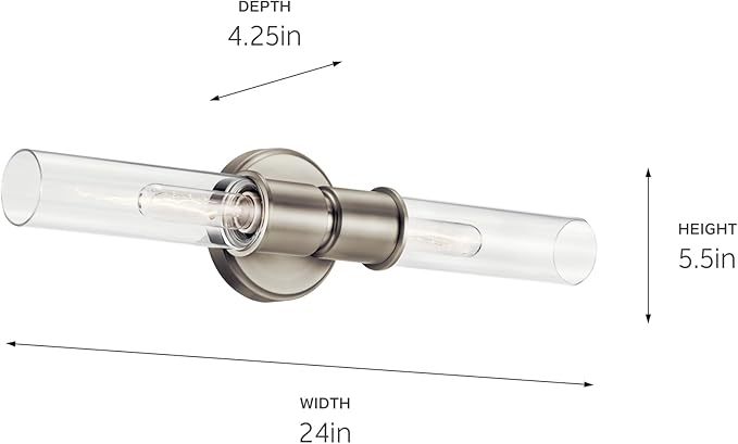 Kichler Aviv 2-Light Wall Sconce, Modern Light with Clear Glass in Brushed Nickel, for Bedroom, Laundry Room, Kitchen or Hallway (24" x 5.5"), 52654NI
