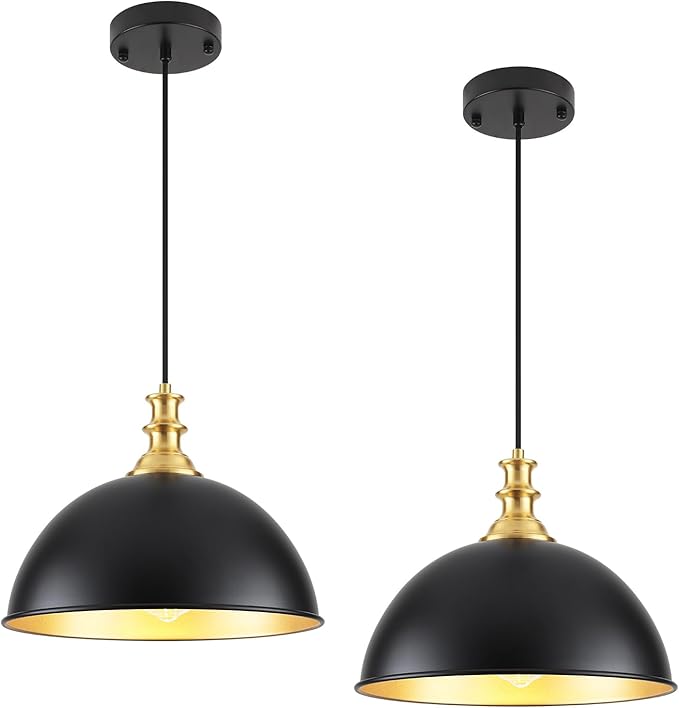 TOULMJ Black Pendant Lights Kitchen Island 2 Pack Farmhouse Pendant Lighting Over Island Adjustable Hanging Hallway Light Fixtures Vintage Dome Chandelier for Hallway Dining Room Foyer Bedroom