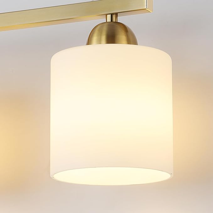 Mecgirn Stainless Steel Milk Glass Vanity Lights for Bathroom, 2 Light Gold Bathroom Light Fixtures Over Mirror, Ceramic E26 Sockets Wall Mounted