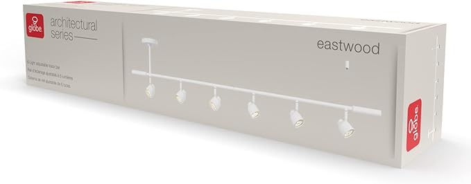 Globe Electric 64000054 6-Light Adjustable Height Track Lighting, Matte White, Pivoting Shades, GU10 Base, Minimalist Ceiling Light for Kitchen or Dining Room, Dimmer Switch Compatible
