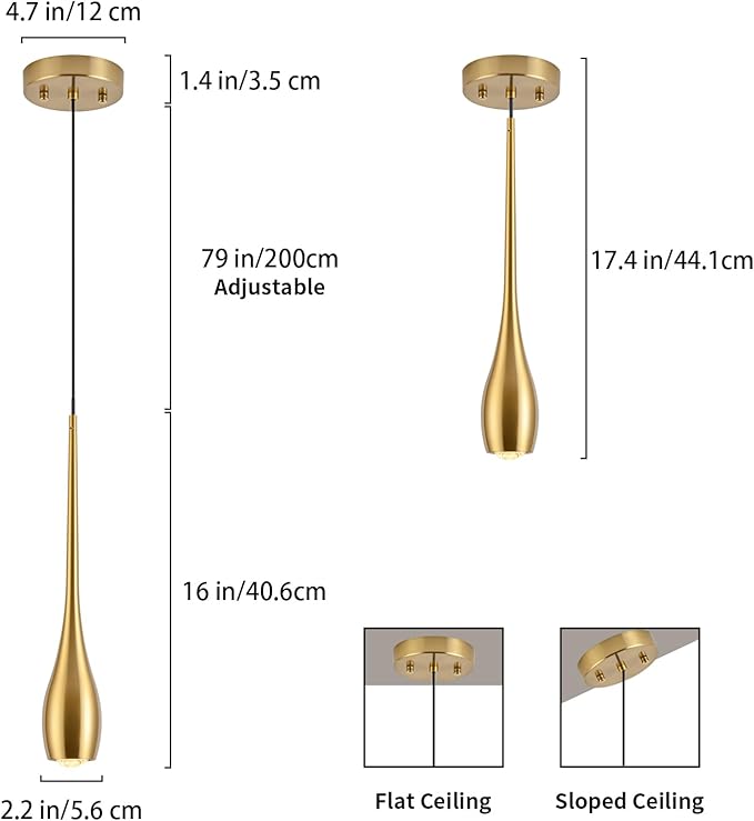 Gold Pendant Light, Modern Pendant Lights Kitchen Island, LED Hanging Light Fixtures for Dining Room Hallway Bedroom 3 Pack 3000K