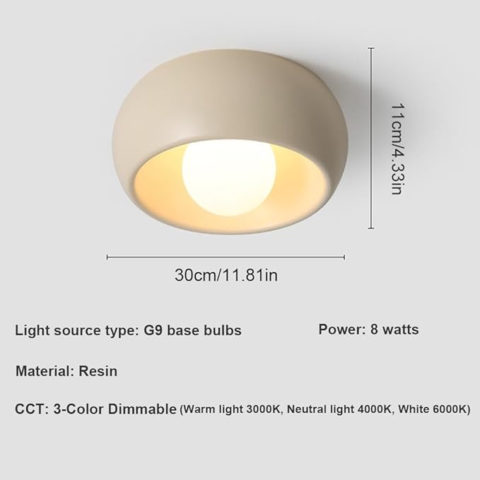 Minimalist Round Close to Ceiling Light Fixtures, Cream Resin Ceiling Lamp Modern Dimmable Small Ceiling Lighting for Hallway Entryway Balconies 11.81"(Beige)