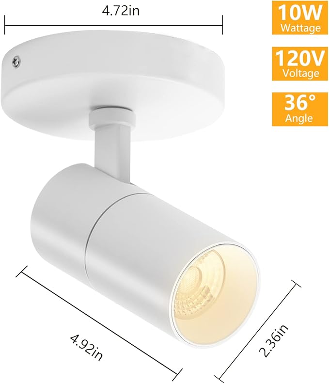 VANoopee 3-Color Dimmable LED Ceiling Spotlight Flush Mount Adjustable Spotlight Directional Spot Lights Indoor Bright Accent Fixture for Living Room Bedroom - CRI90 36° Flicker Free 10W 1000lm White