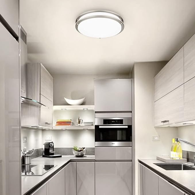 DAKASON 2Pack LED Flush Mount Ceiling Light Fixture 13” 20W, On/Off Switch to Select 3000K/4000K/5000K, Dimmable Ceiling Lamp for Kitchen, Hallway, Stairwell, Brushed Nickel
