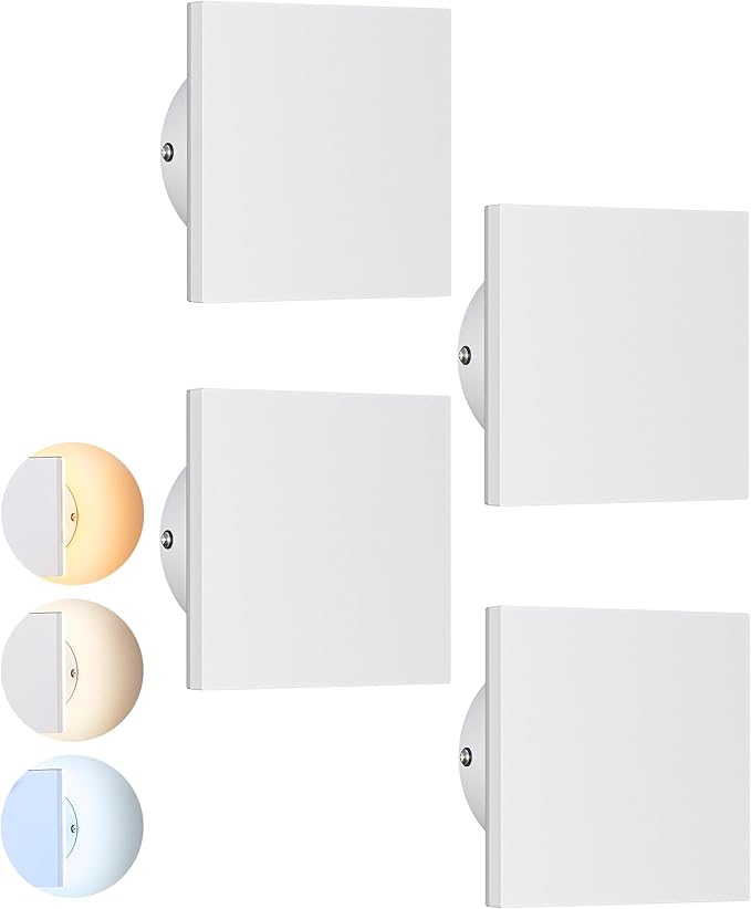EDISHINE 4 Pack Small LED Outdoor Wall Lights Exterior/Interior, 3000K-5000K Dimmable Wall Sconce, Square Modern Exterior Lighting Fixtures, IP65 Waterproof Aluminum Outside Porch Light, White