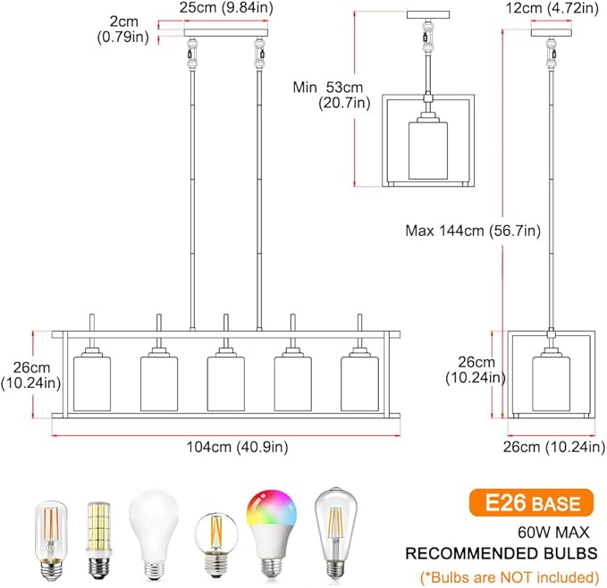 DSMJFU Black Farmhouse Rectangular Chandelier for Dining Room, 5-Light Linear Pendant Lighting, Rectangular Kitchen Island Light Fixture Over Table, Adjustable Height Chandelier Hanging Light
