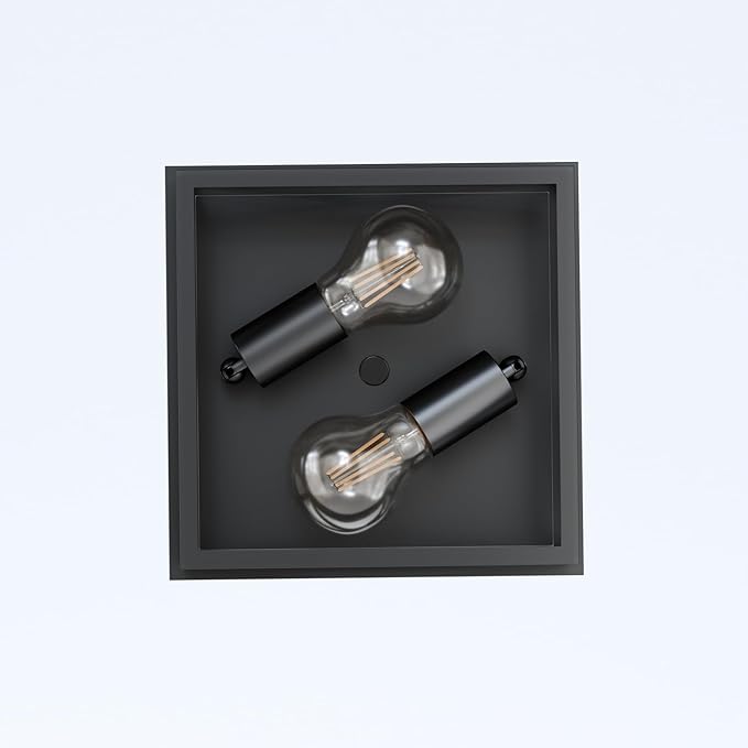 LVWIT 9.8 Inch Flush Mount Ceiling Light Fixtures, 2-Light Black Light Fixtures Ceiling Mount, Square Hallway Light for Kitchen Entryway Hall (E26 Base, Bulbs Not Included)