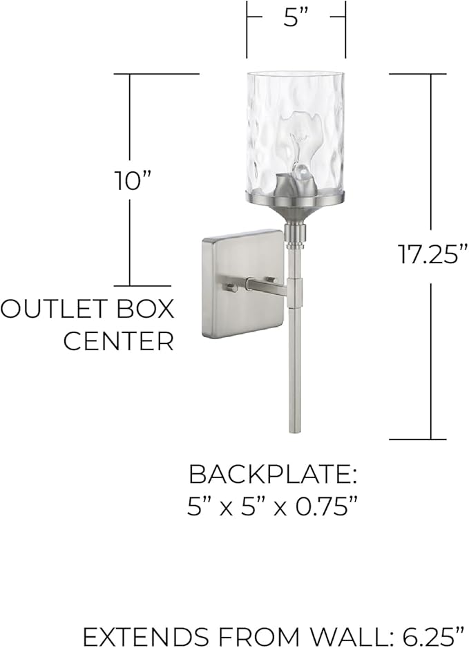 HomePlace Lighting 628811BN-451 Colton Urban/Industrial Clear Water Glass Torchiere Wall Sconce, 1-Light 100 Watt, 17" H x 5" W, Brushed Nickel