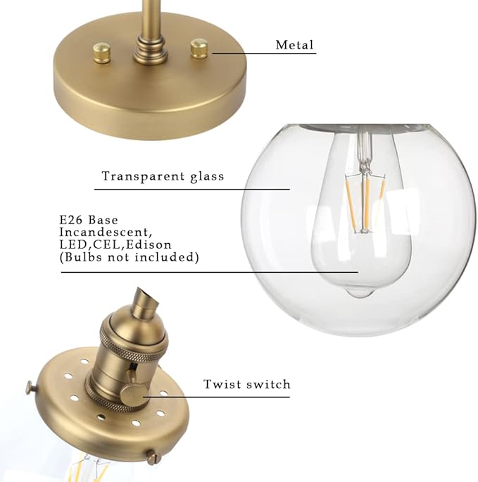 Phansthy Bathroom Light Fixture Single Industrial Wall Sconce with 5.9 Inches Globe Lampshade (Antique)