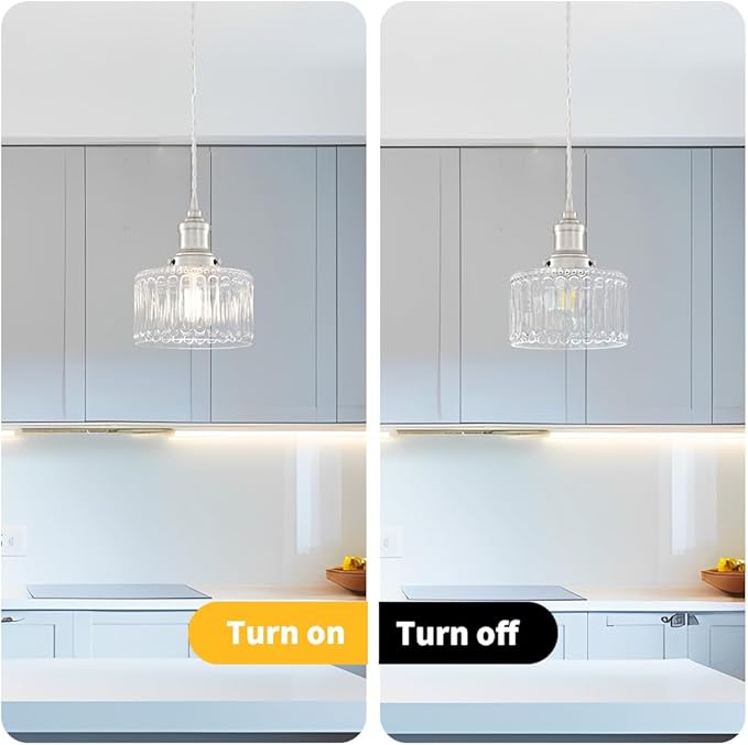 Brushed Nickel Pendant Lights Kitchen Island, Vintage Pendant Light Clear Striped Glass Lmapshade, Rustic Kitchen Pendant Lighting Over Island, Adjustable Hanging Light for Dining Room Hallway