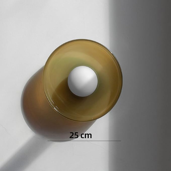 Mid Century Orange Glass Semi Flush Mount Ceiling Light with Milk Globe Nordic Modern Green Hallway Lighting Fixtures Round Bedside Wall Mount Lamp for Bedroom Cloakroom Stairway