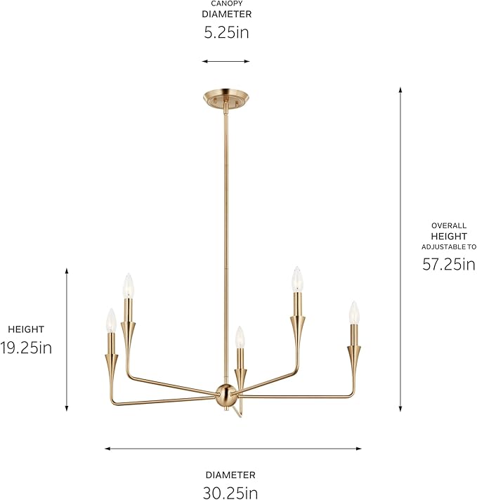 Kichler Alvaro 5-Light Chandelier, Soft Modern Light in Champagne Bronze, for Dining Room, Office or Bedroom (19.25" x 30.25"), 52689CPZ