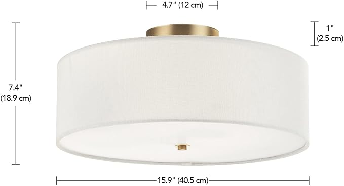 Globe Electric 2-Light Flush Mount Ceiling Light, Matte Brass Finish, White Linen Shade, E26 Base, Dimmable, Minimalist Home Lighting, 60998