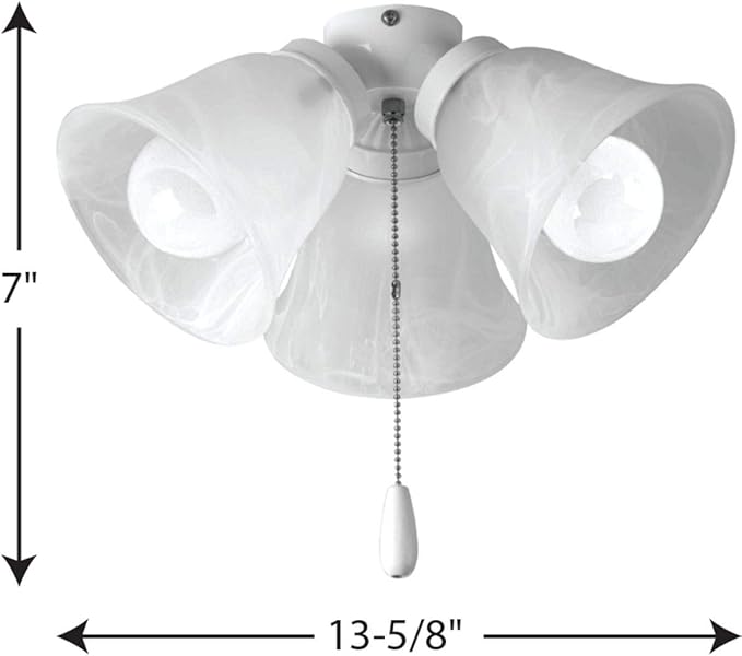 Progress Lighting 3-Light Universal Ceiling Fan Light Kit for AirPro Collection Ceiling Fans, New Traditional and Rustic Style, Includes 3 LED Light Bulbs, White