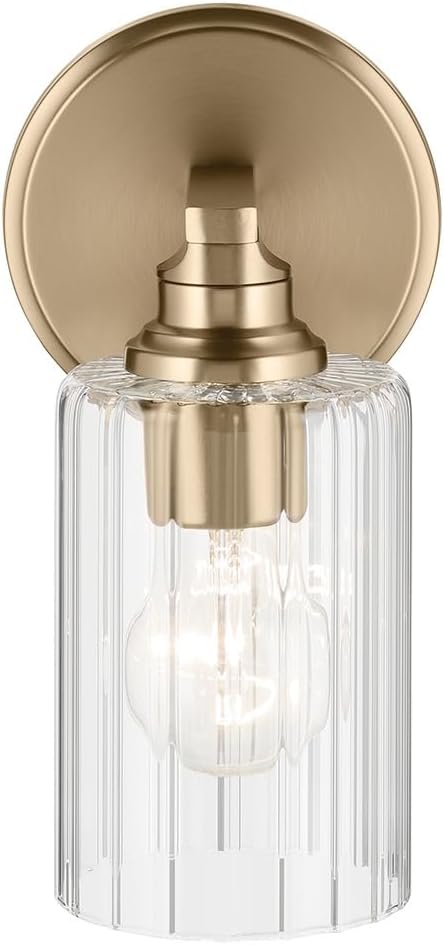 Kichler Gioe 5" 1-Light Wall Sconce Bathroom Vanity Light with Clear Fluted Glass in Champagne Bronze, Damp Rated for Powder Room, Kitchen, Hallway, Bedroom (5" W x 9.5" H), 55224CPZFLU