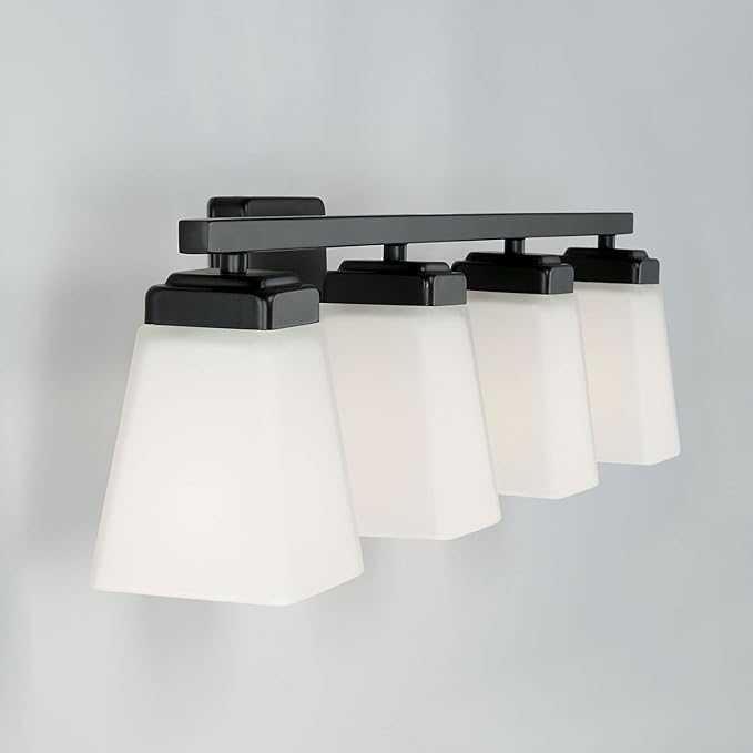 HomePlace Lighting 114441MB-334 Baxley Modern Soft White Glass Bathroom Vanity Wall Light, 4-Light 400 Total Watts, 7" H x 31" W, Matte Black