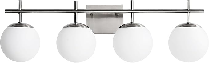 AIJIASI Bathroom Vanity Light, 4-Light Brushed Nickel Vanity Lights, 30.7 Inch Modern Bathroom Light Fixtures with Milky White Glass Globe Shade, Vanity Lighting Fixtures Over Mirror Wall Sconce