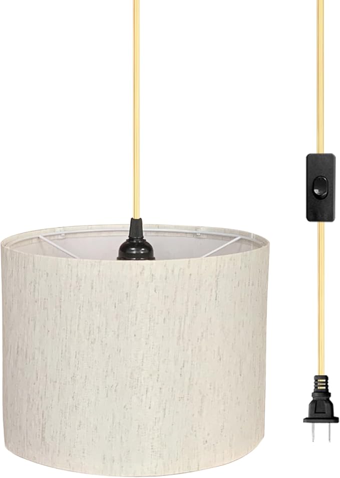 ZSLAIFU 15FT Plug in Pendant Light, Hanging Lamp with Switch, Flaxen Hanging Lights with Plug in Cord, Pendant Lamp with Remote Control,Pendant Light Fixture for Living Room Bedroom Farmhouse