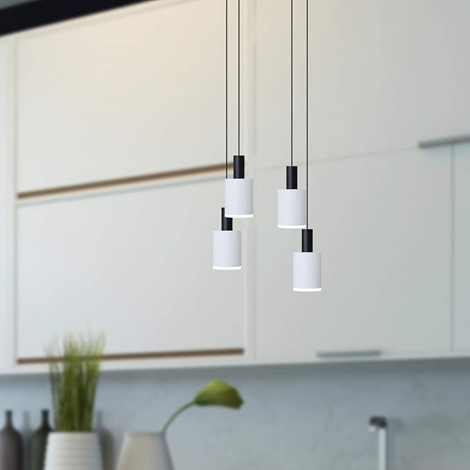 Virgo 4 Mini Pendant Lighting Black-White - LED Hanging Light Fixture for Kitchen Island, Bar, Foyer - Cluster Pendants - Dimmable, Adjustable Wire, Lamp Bulb Included