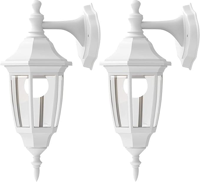 EMART Plastic Outdoor Wall Light Fixtures with Bulbs, Waterproof and Anti-Corrosion Porch Sconces, Exterior Lanterns Wall Mount Lamp for Outside, Garage, Front Door, House, Patio, 2 Pack, White