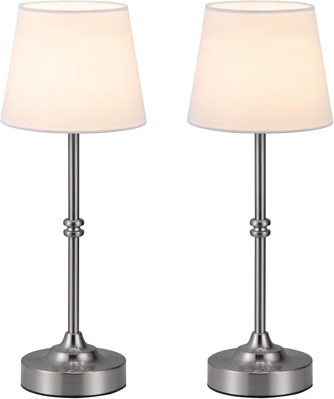 Kakanuo Rechargeable Cordless Table Lamp Silver - 2 Pack 4000mAh Battery Operated Lamp, 3000K Warm Light, Touch Control Stepless Dimming, for Bedside, Dining Table, Home Decor