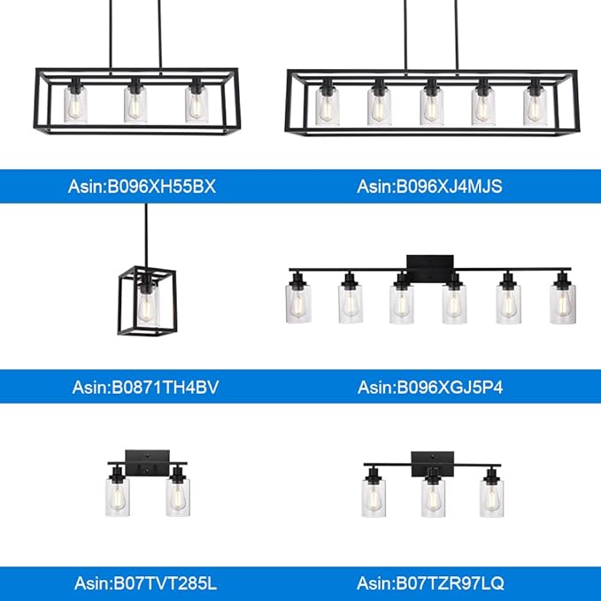 MELUCEE 36.2 Inches Length Industrial Chandelier for Kitchen Island, 5-Light Rectangle Dining Room Lighting Fixtures Hanging Black Finish, Farmhouse Pendant Light Open Metal Frame with Clear Glass