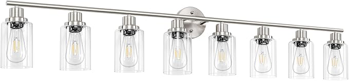 8-Light Brushed Nickel Vanity Lights, Modern Bathroom Light Fixtures with Clear Glass Shade, Wall Lamps for Mirror Kitchen Hallway Cabinet Living Room Sconces Lights - E26