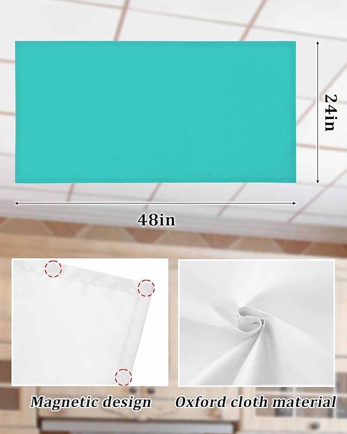 Magnetic Light Cover for Classroom Drop Ceiling,2 Pack 4x2 Ft Fluorescent Light Covers for Office Home Ceiling Light Aqua Green Solid Color Lampshade