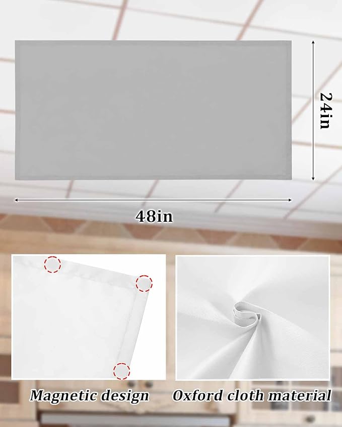 Magnetic Light Cover for Classroom Drop Ceiling,2 Pack 4x2 Ft Fluorescent Light Covers for Office Home Ceiling Light Grey Solid Color Lampshade