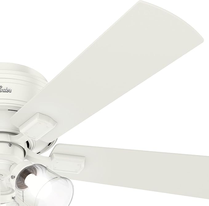Hunter 52 inch Indoor Ceiling Fan with LED Lights and Pull Chain - Low Profile Mount White Ceiling Fan, 5 Blades, For Bedroom, Living Room, or Kitchen, Quiet - Crestfield 54207, Fresh White