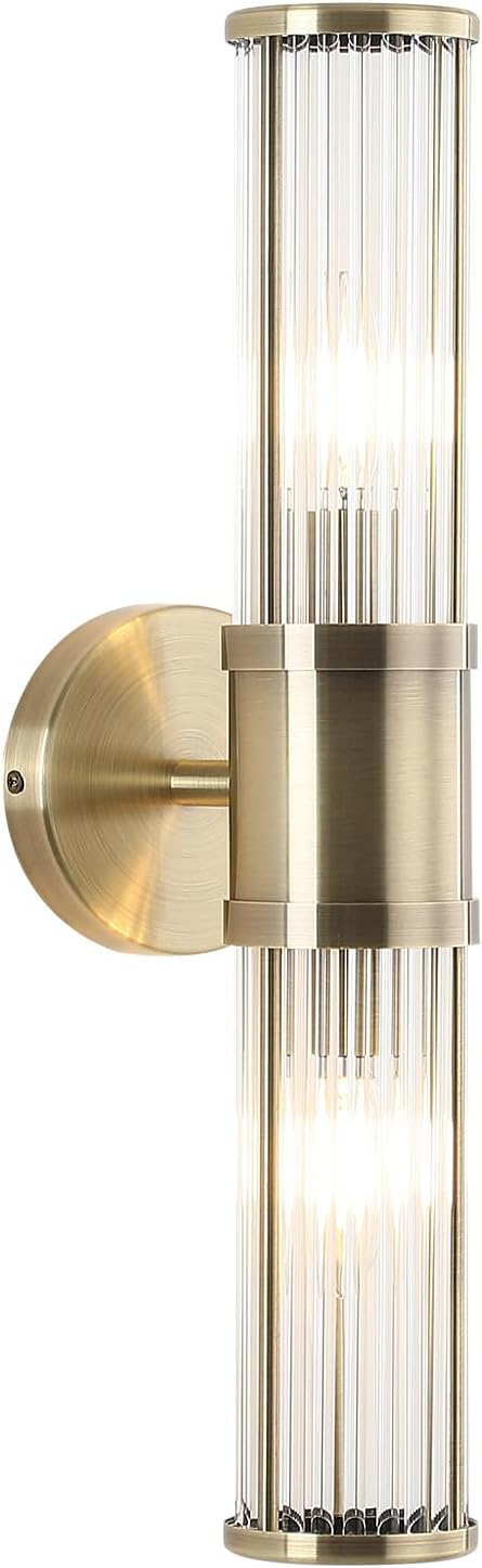 Modern Vanity Light Fixture, Brushed Bronze Wall Sconce with Glass Rod Shades, 2-Light Bathroom Mirror Lighting for Bronze Bathroom Light Fixture & Makeup Application (Bulbs Not Included)