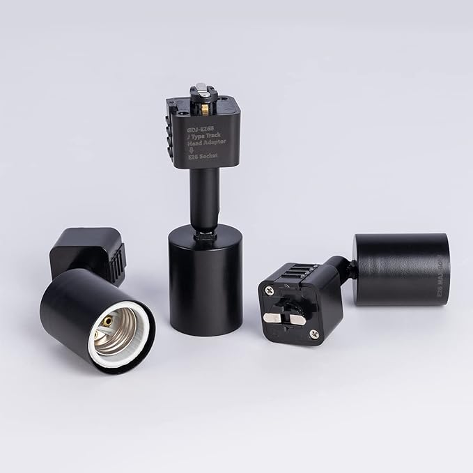 mirrea J Type Track Lighting Head to E26 Medium Screw Base Adapter Light Direction Adjustable Pack of 3 (Black)