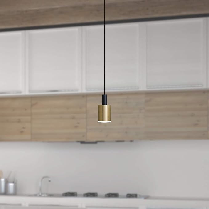Virgo 1 Mini Pendant Lighting Black-Brass - LED Hanging Light Fixture for Kitchen Island, Bar, Foyer - Cluster Pendants - Dimmable, Adjustable Wire, Lamp Bulb Included