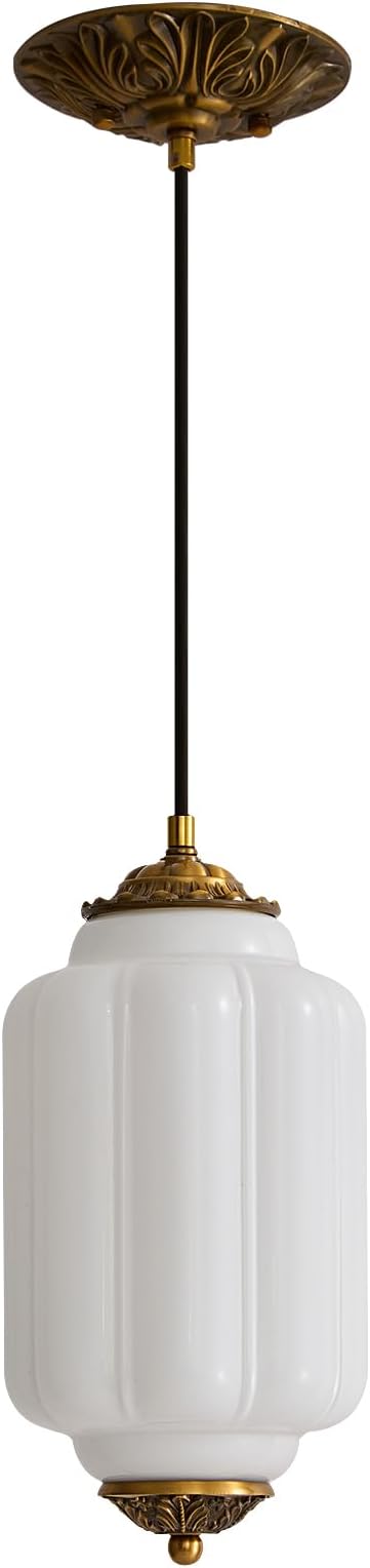 Milk Glass Ceiling Light Fixture,Milk Glass Pendant Light ,Semi Flush Mount Pendant Light Vintage Schoolhouse Ceiling Light for Kitchen Island, Living Room, Dining Room, Bedroom (White, 5.7 Inch)