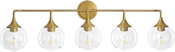 Bathroom Vanity Lights with Clear Glass Shade, E26 Base, Vanity Lighting Fixtures Over Mirror, 39 Inch Vanity Lights for Bathroom (Exclude E26 Bulb) (Gold, 5-Lights)