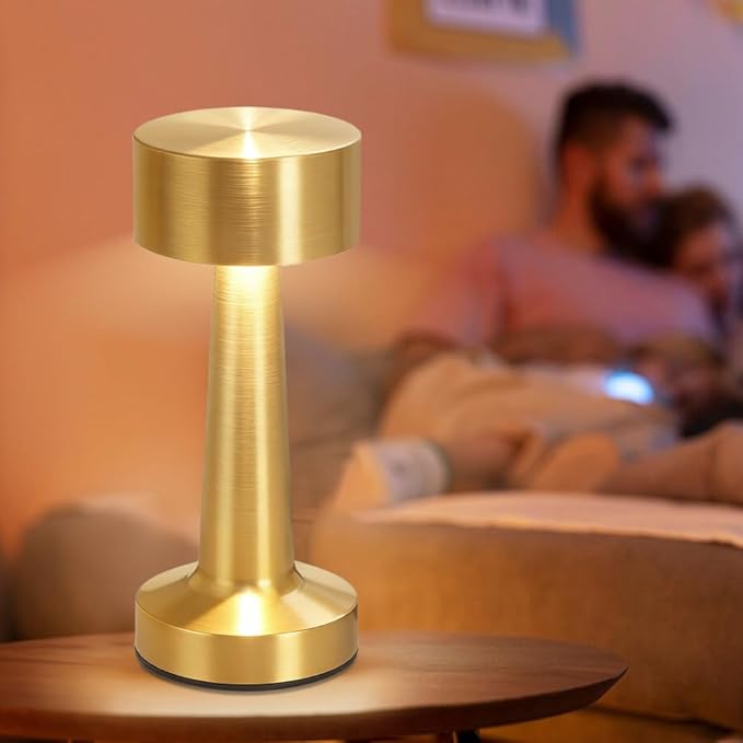 HPUFKOT Portable LED Table Lamp, 3-Levels BrightnessMetal Desk Lamp,3 Color Touch Control RechargeableLamp, Ideal Bedside Lamp for Nightstand, Bedroom,Living Room (Light Golden)