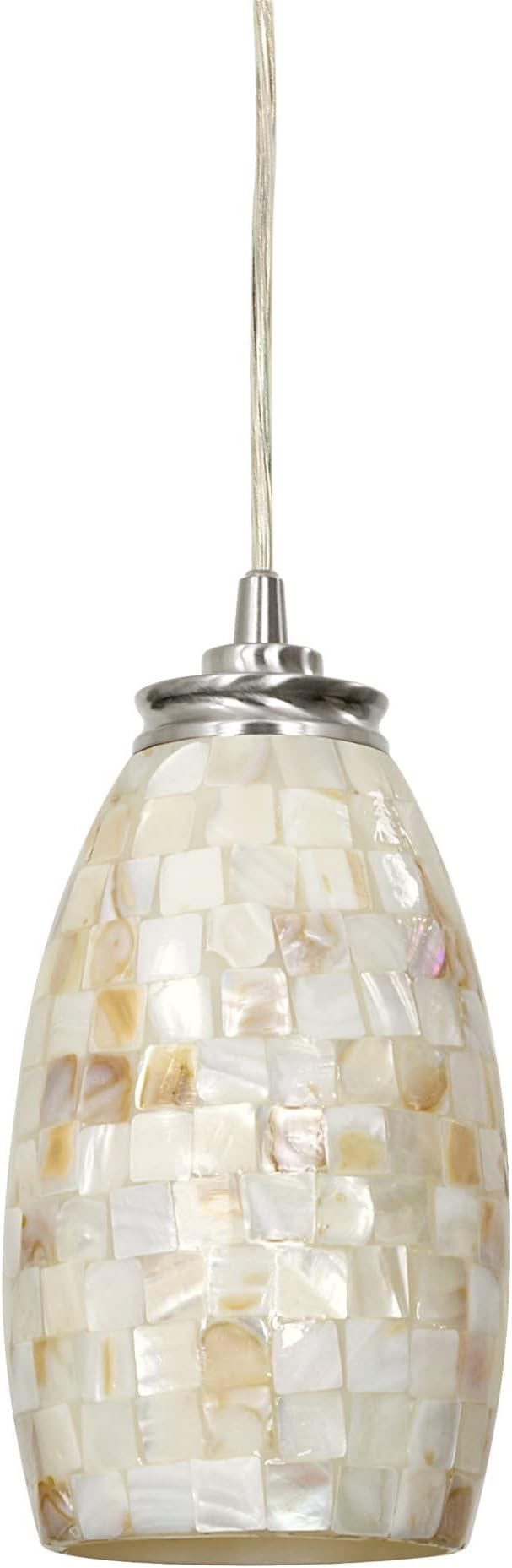 Kira Home Coast 9" Modern Oval Mini Pendant Light + Hand-Crafted Mosaic Sea Shell Glass, Brushed Nickel Finish/Neutral Color