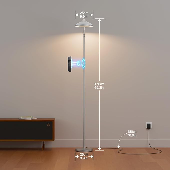 DUSKTEC Floor Lamp with RGB Star Projector, 15W 1400LM Dimmable 4 Color Temperatures LED Standing Lamp with Remote, Modern Tall Corner Lamp for Living Room, Bedroom, Office (Silver)