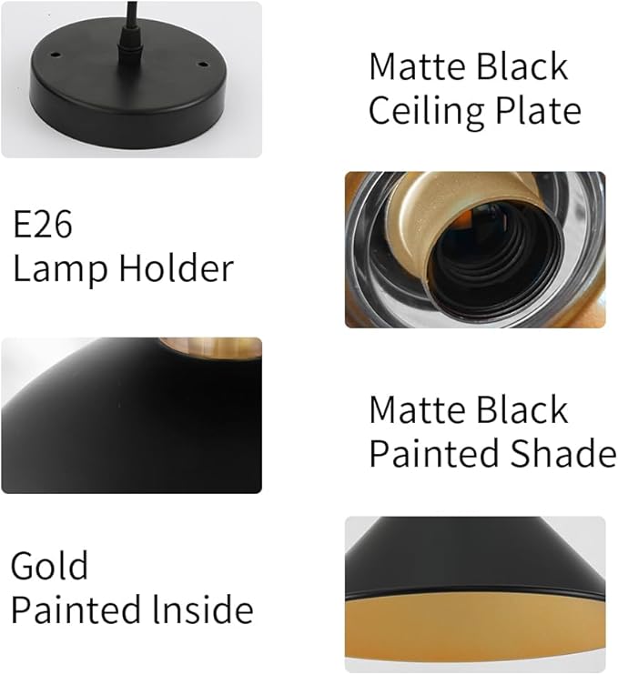 Black Pendant Lights Kitchen Island,Clear Light Shade with Hardware Shade Design, Modern Farmhouse Pendant Light for Kitchen Island, Dining Room, Cafe, Bar,2 Pack