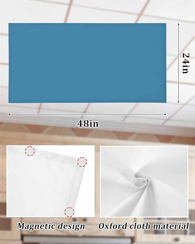 Magnetic Light Cover for Classroom Drop Ceiling,4 Pack 4x2 Ft Fluorescent Light Covers for Office Home Ceiling Light Blue Solid Color Lampshade