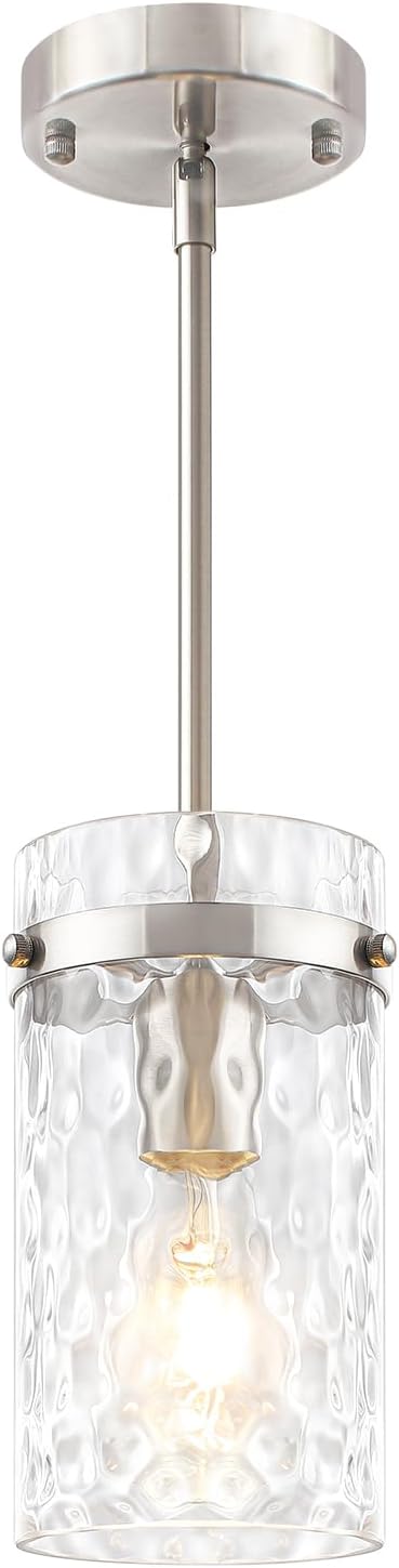 Brushed Nickel Pendant Lights Kitchen Island, Modern Hand-Blown Glass Kitchen Hanging Lights Fixture Over Island Adjustable Mini Pendan Lighting for Hallway Entryway Bathroom Foyer Dining Room