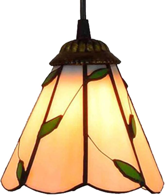 Tiffany Style Pendant Lamp 6 Inch Vintage Mini Stained Glass Green Leaves Shade E27 35 Inch High Pendant Light for Bedroom Living Room 110V-240V