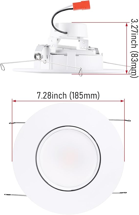 TORCHSTAR 6 Inch 5CCT Retrofit LED Gimbal Recessed Lighting, CRI90+ Dimmable Swivel Directional Can Lights, Adjustable Ceiling Downlight, 2700K/3000K/3500K/4000K/5000K, Aluminum, UL FCC ES, Pack of 4