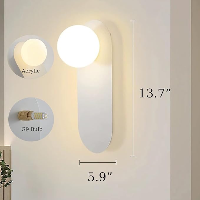 White Bathroom Vanity Light Fixture,Glass Wall Lamp with Sphere Lampshade,Hardwired Hallway Light Fixture,Modern Wall Sconce for Bedside Corridor and Living Room