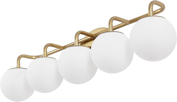JONATHAN Y 33" Gold Painting Modern Globe Wall Sconce Vanity Light for Bathroom, White Frosted Glass Shade, Midcentury Parisian Bistro Wall Lamp, LED Bulb Included (JYL3559A)
